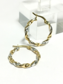 14 K Bicolor Gouden Twister Creolen - 2 cm