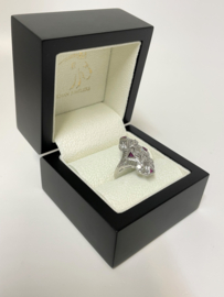 Art Deco 18 K Witgouden Prinsessen Ring 0.65 crt Diamant / Robijn - Jaren 30