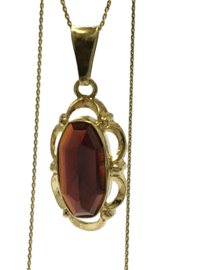 Vintage 14 Karaat Gouden Hanger - Roodbruine Geslepen Granaat