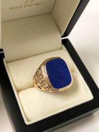 Antiek Handvervaardigd Grove Gouden Heren Ring Lapis Lazuli - 11,4 g