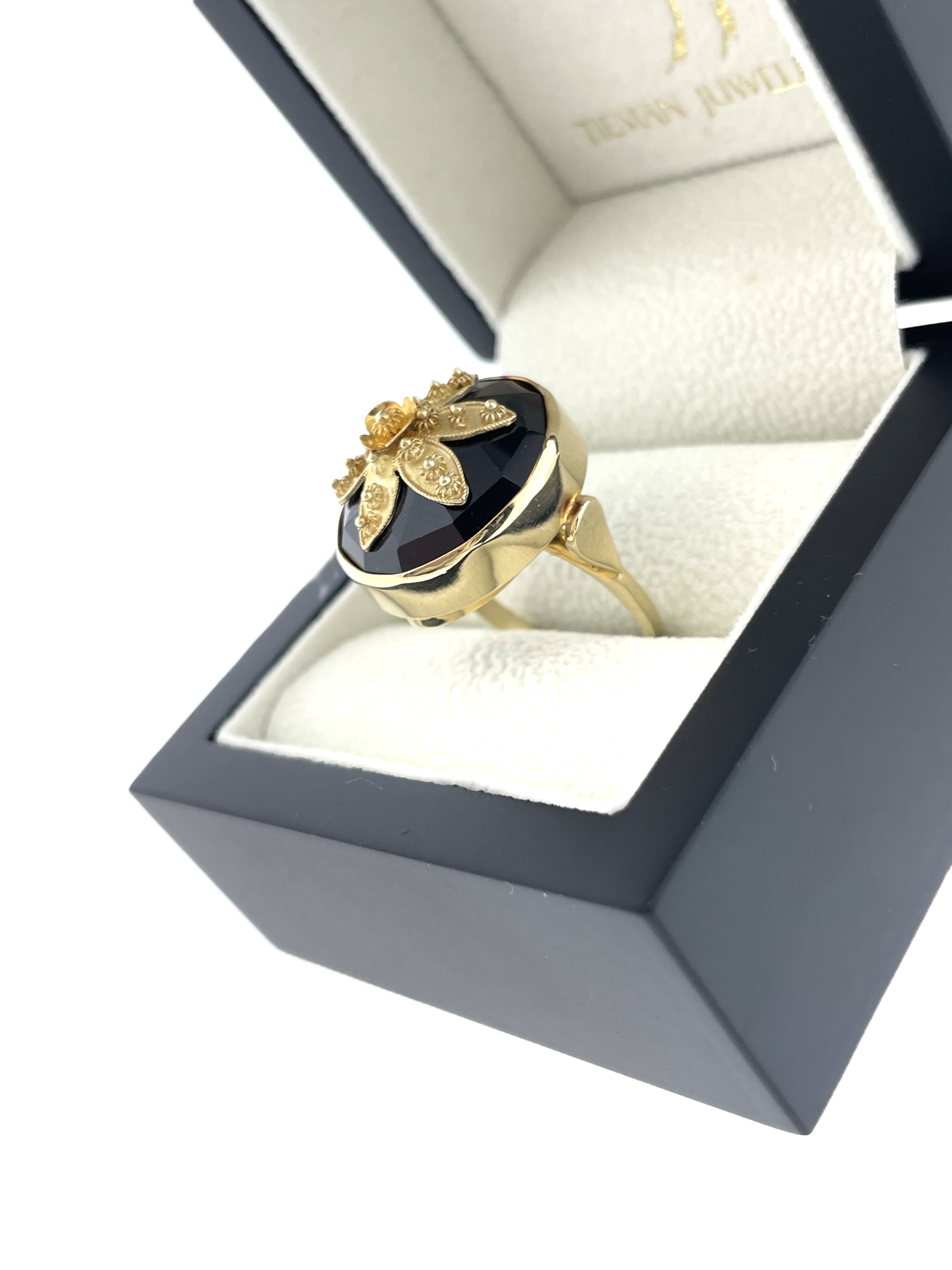 Antiek Gouden Ring Facet Geslepen Granaat Bloem Zeeuwse Knoopjes - 9,9 g