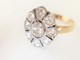 14 K Antiek Gouden Rozet Ring ca 1.0 Crt Diamant Oud Europees Slijpsel