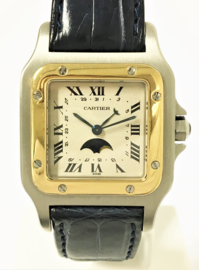 Cartier Santos Moonphase Quartz - Staal / Goud Incl Doos, Certificaat en Boekjes