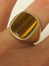 14 K Gouden Heren Zegelring - Tijger Oog