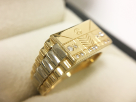 18 K Gouden Rolex Mercedes Ring 0.08 Diamant - 10,03 g