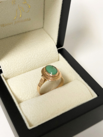 Antiek Rosé Gouden Ring Cabochon Geslepen Groene Turkoois