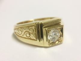 14 K Gouden Heren Ring (bewerkt) 0,50 crt Heldere Zirkonia