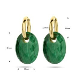 14 Karaat Geelgouden Klap Oorringen Facet Geslepen Malachiet - 2.8 cm