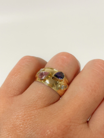 18 K Gouden Bandring Facet Geslepen Amethyst Morganiet Gosheniet