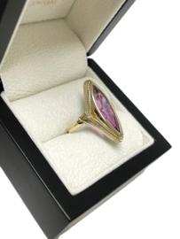 14 Karaat Gouden Markies Ring ca 4,5 ct Gefacetteerd Paars Saffier