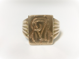 Bodemvondst; Antiek Gouden Heren Zegelring Met Monogram ca 1920