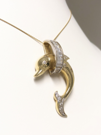 14 K Gouden Hanger Dolfijn Geslepen Heldere Zirkonia - 4,5 cm / 8,65 g