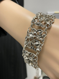 Antiek Handvervaardigd Brede Zilveren Armband Met Rozen - 19 cm /  2.8 cm