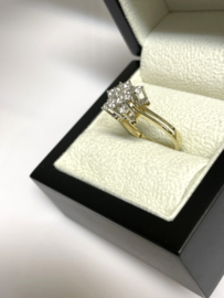 14 Karaat Bicolor Gouden Fantasie Ring Briljant Geslepen Heldere Cubic Zirkonia