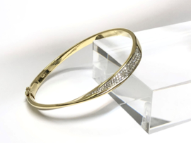 14 K Massief Gouden Slag Slaven Armband / Bangle ca 0.5 ct Diamant - 30,8 g / 18 cm