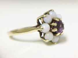 Antiek 9 Karaat Rozet Ring Opaal / Amethyst