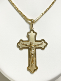 14 K Gouden Ketting Hanger Groot Kruis Jezus Figuur - 7,3 cm / 16,7 g