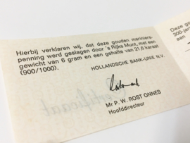 Rijks Munt 21,6 K Gouden Penning - 300 Jaar Korps Mariniers 1965