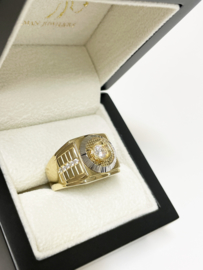 14 K Bicolor Gouden Heren Ring Briljant Geslepen Heldere Zirkonia - 9,7 g