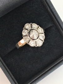 14 K Antiek Gouden Rozet Ring ca 1.0 Crt Diamant Oud Europees Slijpsel