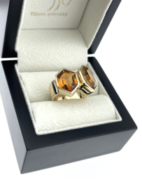 Geelgouden Design Ring Langwerpig Hexagonaal ca 9.56 ct Goud / Fancy Citrien - 10.7 g