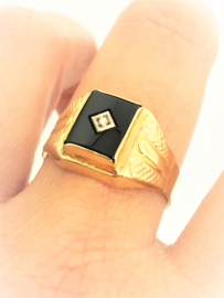 Antieke  Zegelring Onyx Briljant Geslepen Diamant