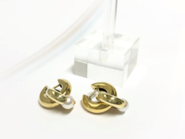 14 K Gouden Oorhangers Creolen Zoetwater Parel - Dubbele Ring