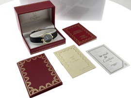 1986s Ladies Cartier 'Must de' Ronde Black Dial Vendome  Vermeil - Full set / 2 Jaar Cartier Garantie
