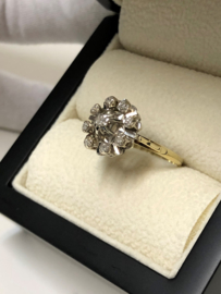 Antiek 14 K Bicolor Gouden Rozet Ring 0.10 Crt Diamant - H / VS1