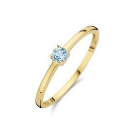 14 K Geelgouden Ring Met Geboortesteen Aquamarijn 0.12 ct - Mt 17