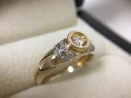 14 K Bicolor Gouden Solitair Ring 0.33 crt Diamant