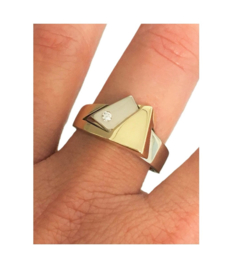 14 K Bicolor Gouden Heren Ring 0.05 ct Briljant Geslepen Diamant - 10,5 g