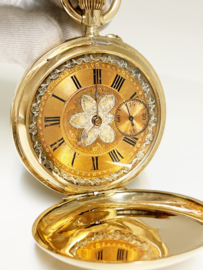 Antiek Remontoir Cylindre 14 K Gouden Zakhorloge Savonet met Ketting - 1880