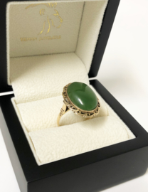 Antiek 14 K Gouden Entourage Ring 8.34 ct Nefriet Jade