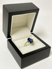 Antiek Handgemaakt 14 K Gouden Ring Ovaal Geslepen Blauw Saffier