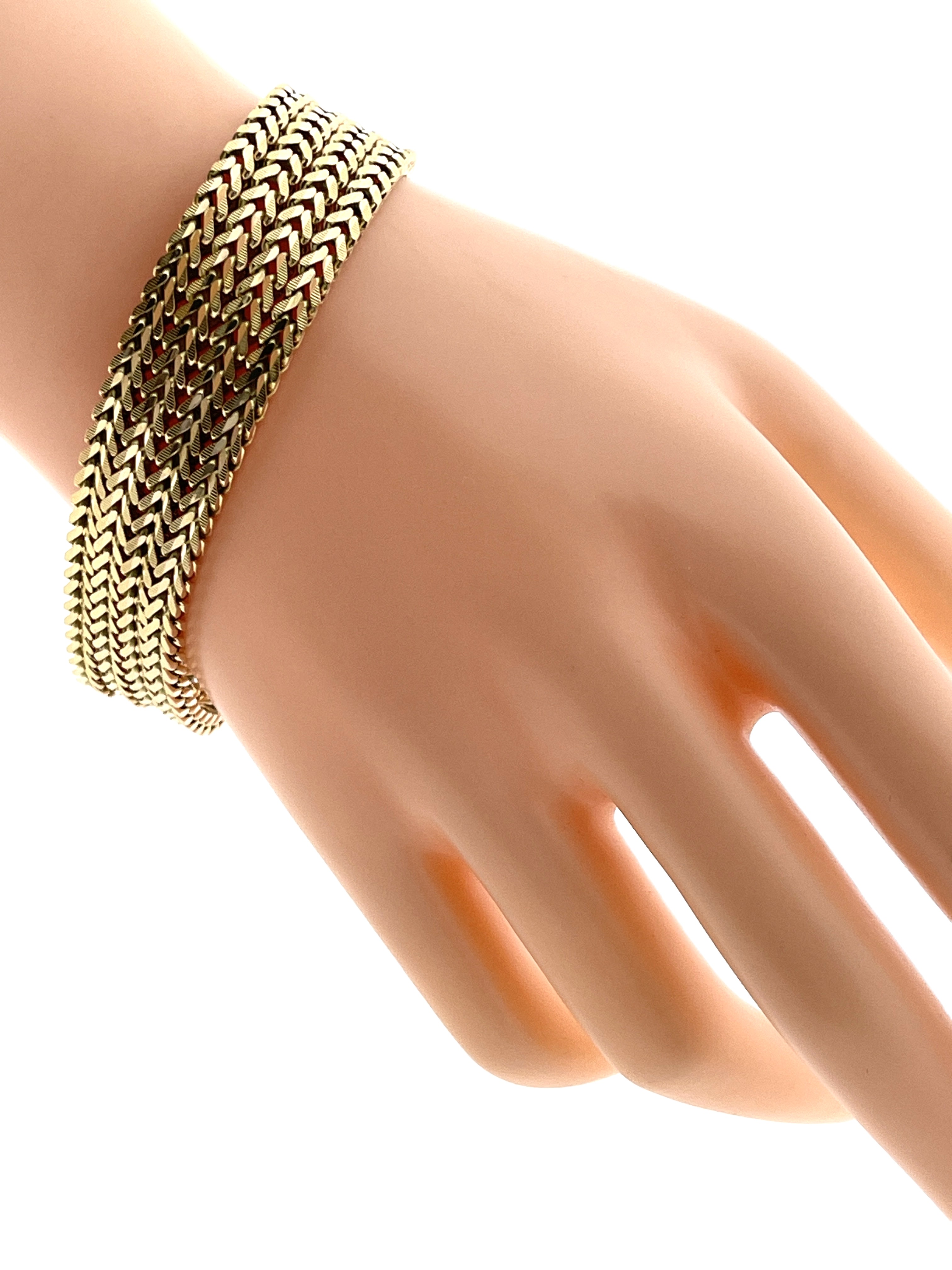 18 Karaat Gouden 4-Rijige Vierkante Gourmet Schakel Armband (Flexibel) - 19 cm / 1.7 cm / 3.5 x 3 mm (4x)