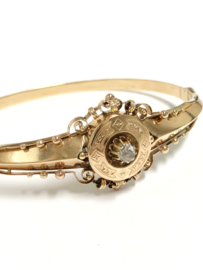 Antiek Gouden Slaven Armband Roos Geslepen Diamant Ca 1920