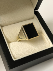 Antiek 14 K Massief Gouden Heren Zegelring Onyx / Rechthoek - 11,05 g