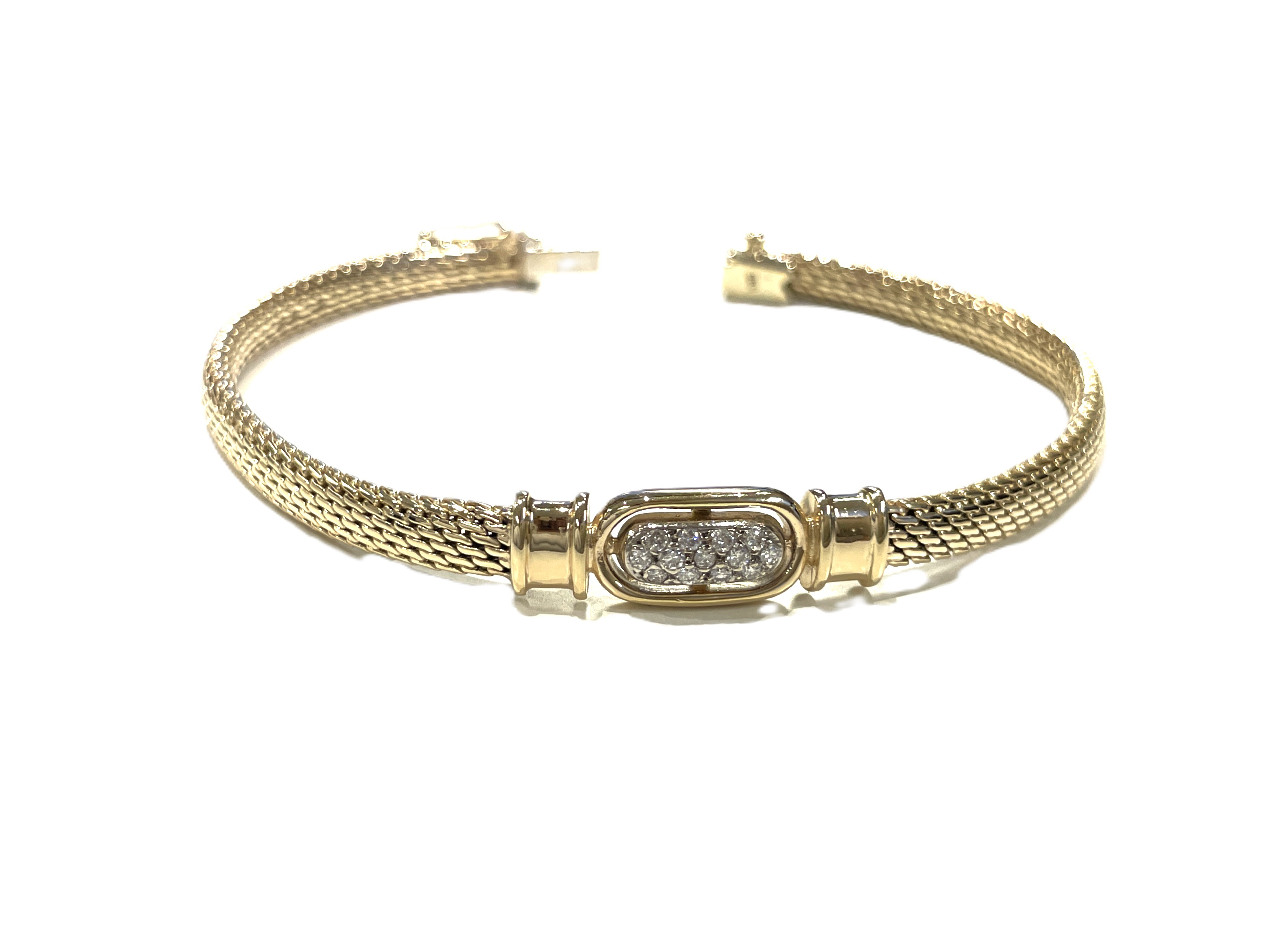 14 Karaat Gouden Milanese Armband 0.20 ct Briljant Geslepen Diamant