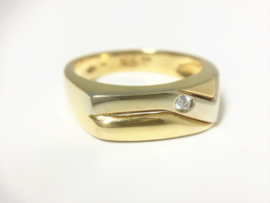 18 K Bicolor Massief Gouden Heren Ring Geslepen Zirkonia - 8,35 g