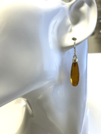 14 Karaat Geelgouden Pampel Oorhangers Natuurlijk Barnsteen Cognac - 4 cm