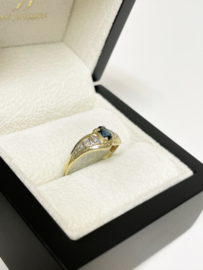 14 K Gouden Fantasie Ring Saffier / Briljant Geslepen Diamant