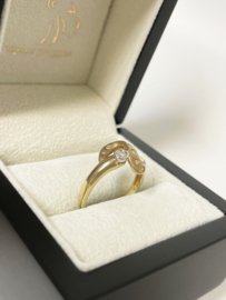 14 K Gouden Fantasie Slag Ring 0.15 Crt Briljant Geslepen Diamant G/VS1