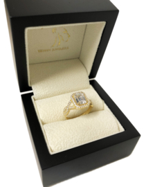14 Karaat Gouden Solitair Dames Ring Emerald Cut Cubic Zirkonia