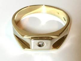 14K Bicolor Gouden Heren Ring Briljantgeslepen Diamant
