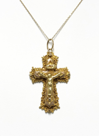 Antiek 14 K Gouden Ketting Hanger Kruis Met Jezus Figuur - 4,5 cm