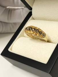 14 K Gouden Bandring Briljantgeslepen Rookkwarts / Citrien
