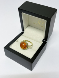 Antiek 14 K Gouden Ring Cabochon Geslepen Barnsteen