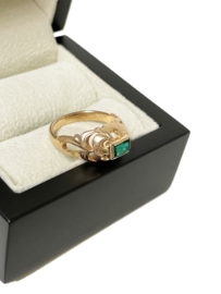 Antiek 14 Karaat Rosé Gouden Ring Synthetisch Smaragd