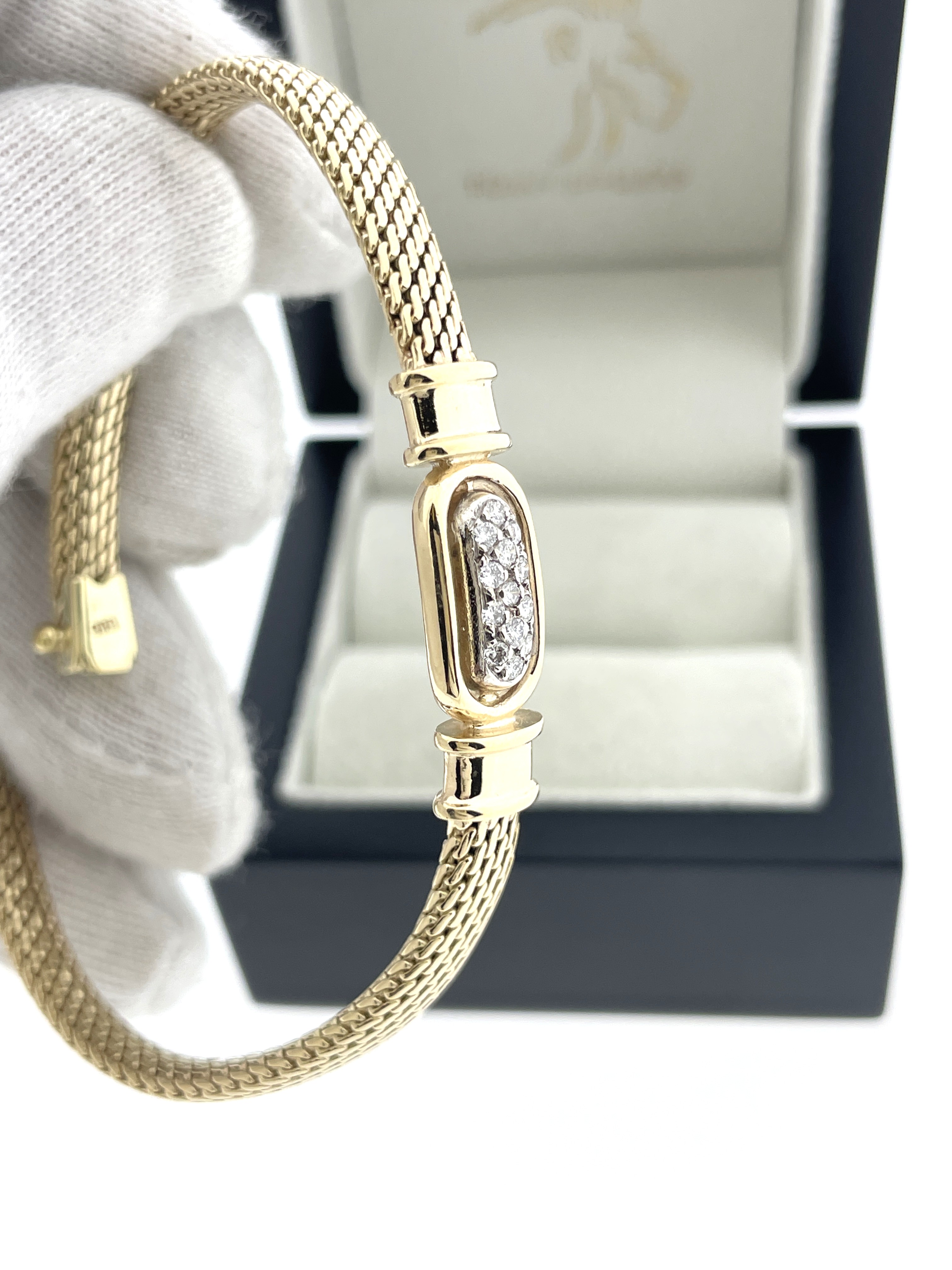 14 Karaat Gouden Milanese Armband 0.20 ct Briljant Geslepen Diamant